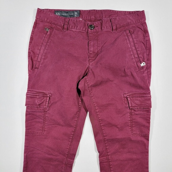 Armani Exchange‎ Men's Chino Cargo Pants Dark Maroons J11 SKINNY 31x29 - Picture 1 of 14